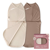 Momcozy front view showing snug swaddle fit and calm baby benefit