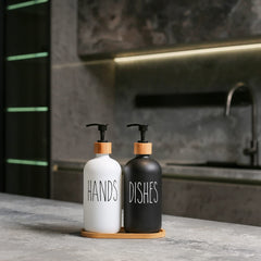 MOMEEMO glass texture detail showing clear bottle and visible soap level for quick refills