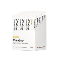 Momentous creatine front packaging showing lemon flavor and single-serve convenience