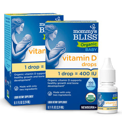 Mommy's Bliss front packaging showing organic baby vitamin D drops benefit clarity