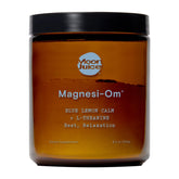 Moon Juice tin front view showing Magnesi-Om and blue lemon flavor, supports relaxation