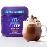 MoonBrew front jar showing product packaging and calming cocoa benefit