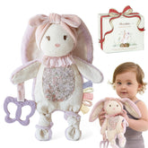 Moonkie front view of bunny lovey in box for ready gifting