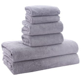 MOONQUEEN front view of grey towel set showing full contents and packaging benefit