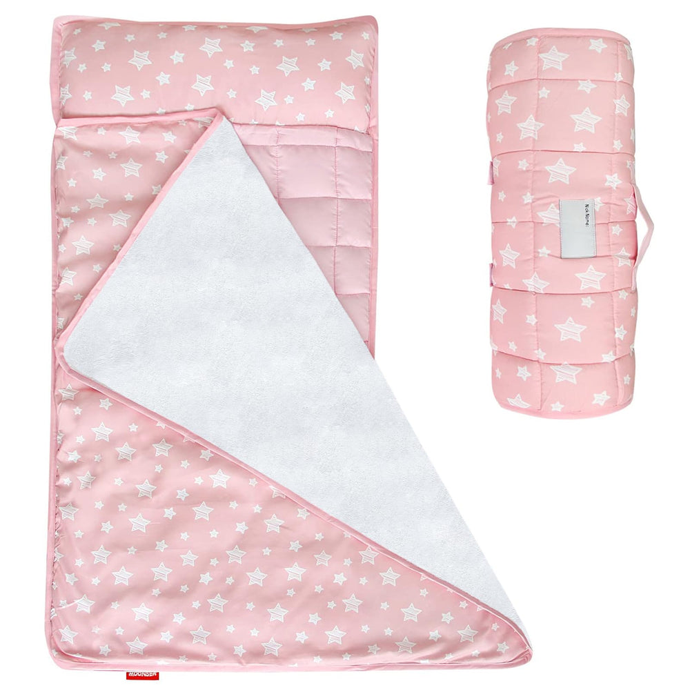 Moonsea pink nap mat front view showing pattern and full set benefit of cozy rest