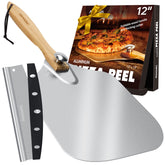 Mooues front packaging showing pizza peel kit and gift box, presents convenience