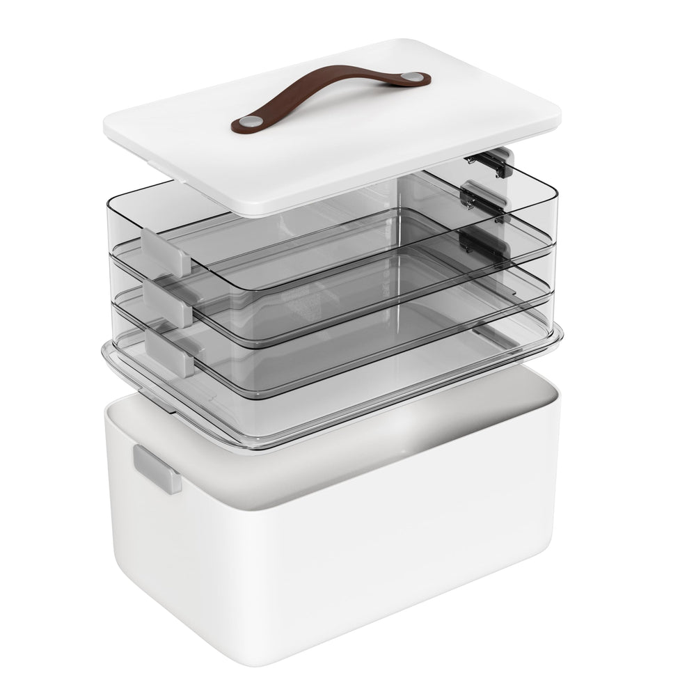 MOPALL front view of full 4-tier stack showing organized storage benefits