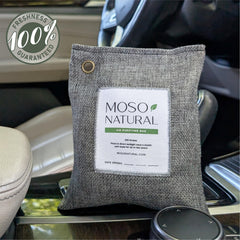 MOSO NATURAL bag hanging in car to remove odors and freshen interior