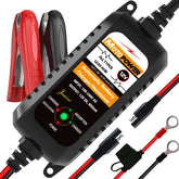 MOTOPOWER front view of charger highlighting compact design and easy storage benefit