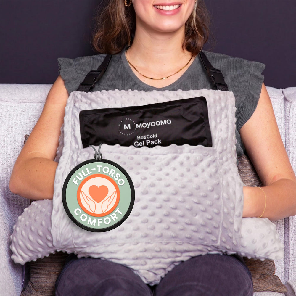 MOYOAMA pillow set front view showing full abdominal coverage and comfort
