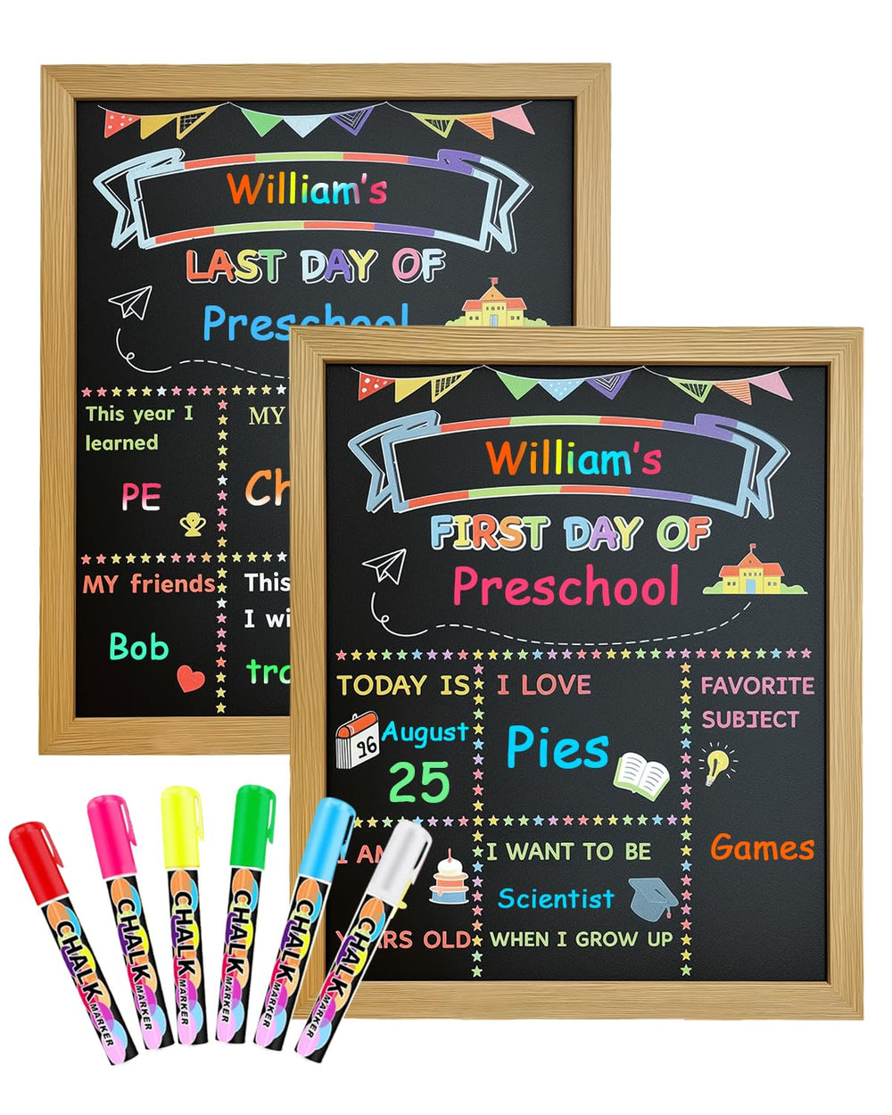 MQJJSM front view showing solid wood frame and chalkboard, durable keepsake