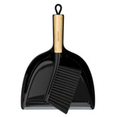 MR.SIGA front view of black dustpan and bamboo brush set, stylish compact storage