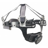MSA Fas-Trac III front view showing ratchet and 4-point fit for improved comfort