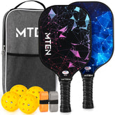 MTEN paddle front view showing striking surface and logo, enhancing shot control
