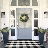 MUBIN rug front view showing black and white plaid and curb appeal