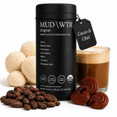 MUDWTR front canister shown on table highlighting packaging and serving size benefit