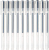 MUJI front packaging showing ten capped black gel pens for neat storage and gifting