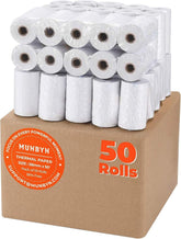 MUNBYN front packaging showing 50 rolls and easy storage benefit