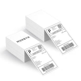 MUNBYN front view of two 4x6 label stacks showing packaging and quantity benefits