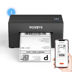 MUNBYN front view showing compact shipping printer and clear controls for fast setup