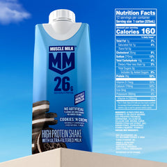 Muscle Milk nutrition label close-up showing protein and vitamins