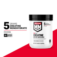Muscle Milk scoop with measured serving, illustrates 5g creatine portion