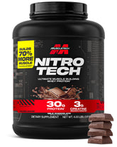 MuscleTech Nitro-Tech front tub showing branding and milk chocolate benefit