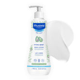 Mustela Hydra Bébé front pump bottle showing size and gentle formula benefit