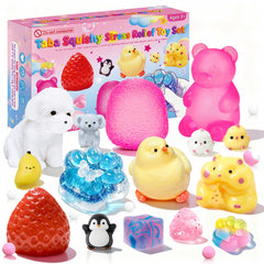 Muxiziu front packaging showing 15-piece taba squishies, bright selection benefit