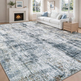 MXSANYOO front view of 8x10 multi blue rug showing full abstract pattern and elegance