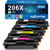 myCartridge front packaging showing four 206X toner cartridges and clear labeling benefit: easy identification