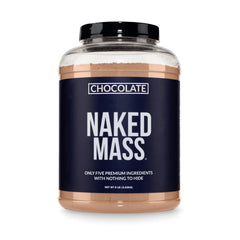 NAKED front packaging showing 8lb container and chocolate label benefits