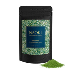 Naoki Matcha front tin showing packaging and freshness seal for convenient servings