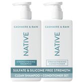 Native front packaging showing shampoo and conditioner for gentle strengthening