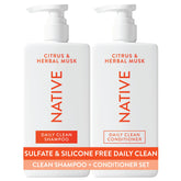 Native duo front packaging showing both 16.5 fl oz bottles and scent benefit