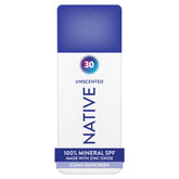 Native front packaging showing SPF 30 pump, clear protection