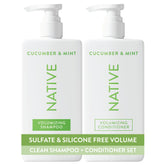 Native shampoo and conditioner front packaging showing volume-friendly duo
