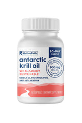 NativePath krill oil front packaging showing bottle and clean-label benefits