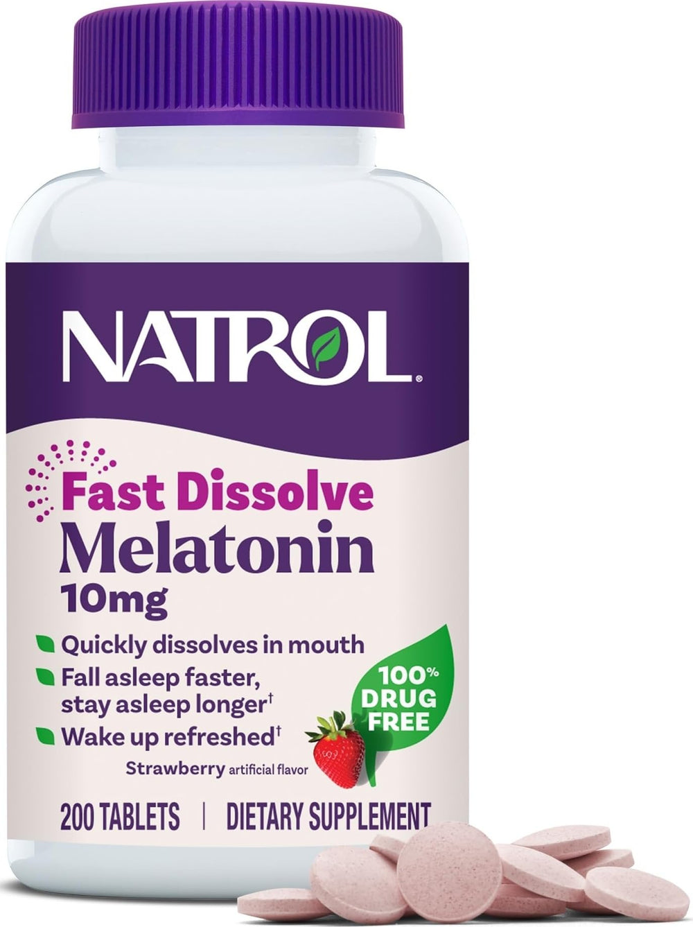 Natrol front packaging showing 200-count bottle and sleep support benefit