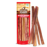 Natural Farm front packaging showing 5-count odor-free bully sticks and clear labeling benefit