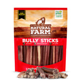Natural Farm front packaging showing 12 odor-free bully sticks and benefits