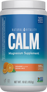Natural Vitality bottle front label showing orange flavor and calming benefits