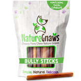 Nature Gnaws front packaging showing 6-inch bully sticks and benefits