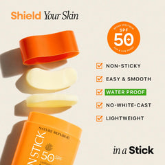 Nature Republic curved applicator sweeping across cheek for quick mess-free application benefit