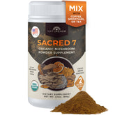 Naturealm jar front label showing Sacred 7 benefits and organic seal