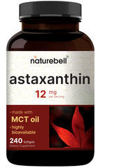 NatureBell astaxanthin front packaging showing bottle and seal benefits clarity