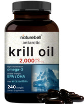 NatureBell bottle front label showing krill oil identity and benefits
