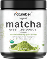 NatureBell front packaging large 2 lb matcha pouch showing brand and unsweetened label and convenience