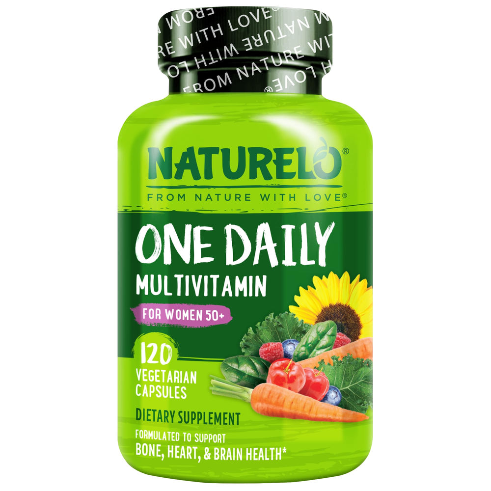 NATURELO front packaging showing the women 50+ multivitamin benefits