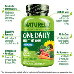 NATURELO organic fruits and vegetables blend scoop showing whole-food nutrients